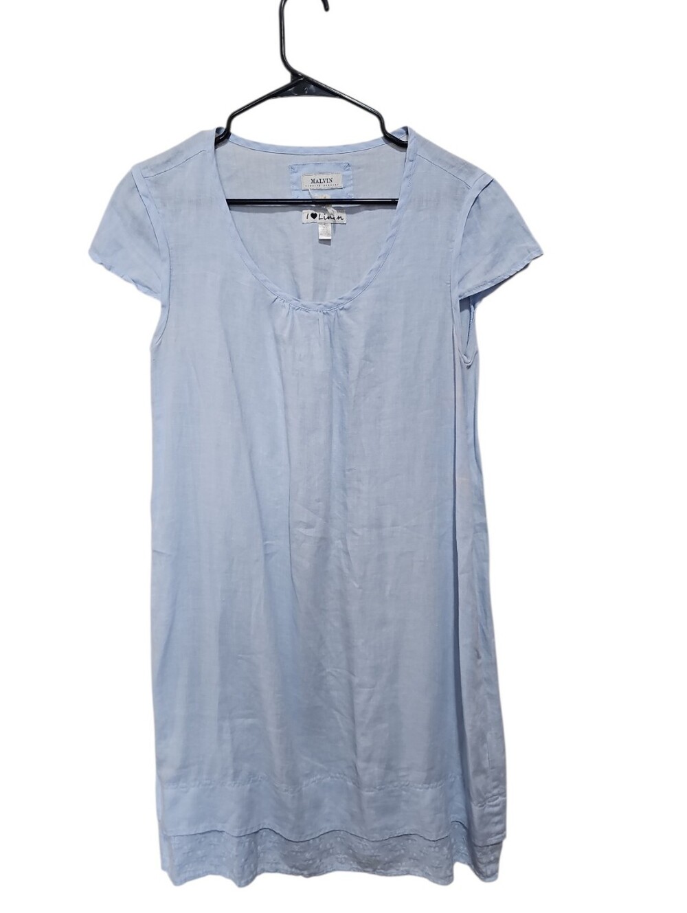 Malvin "I Love Linen" Dress | 100% Linen Light Baby Blue Sz 6 Pockets